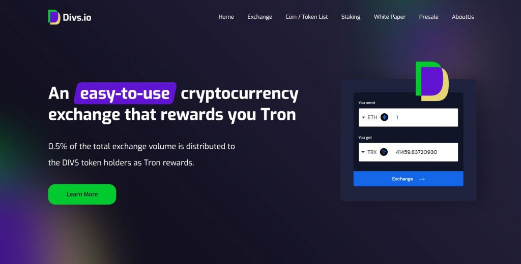 Divs Exchange: 1st Exchange to Reward Users with the Exchange Fees. 3 DIVS EXCHANGE