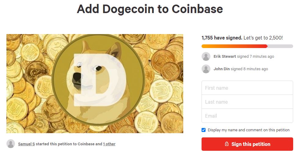 Complete List of Petitions for Dogecoin to be Accepted 17 coinbase doge